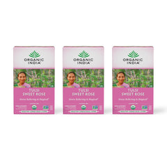 Organic India Tulsi Sweet Rose Tea bags deliver calming herbal blend for daily relaxation