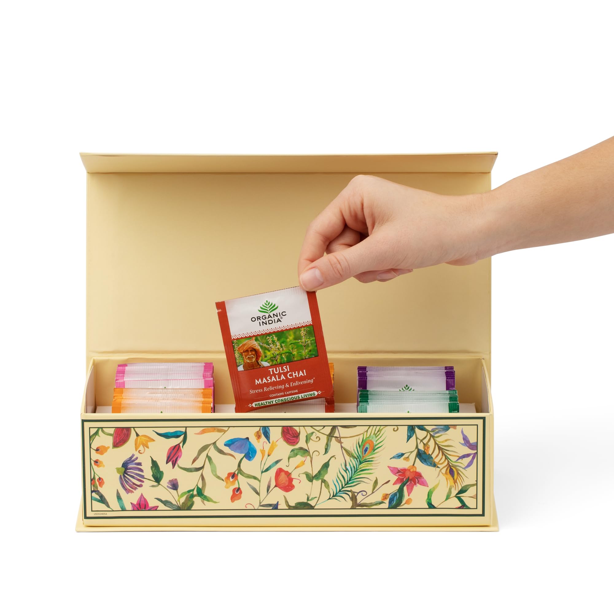Organic India Tulsi Sweet Rose tea cup with floral aroma for relaxation