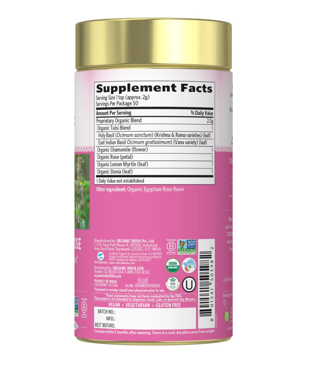 Organic India Tulsi Sweet Rose tea steep releasing soothing aroma
