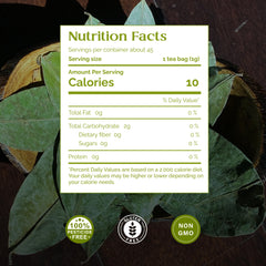 Organic Pharmacist graviola leaf tea close-up shows shredded leaves for a fragrant blend