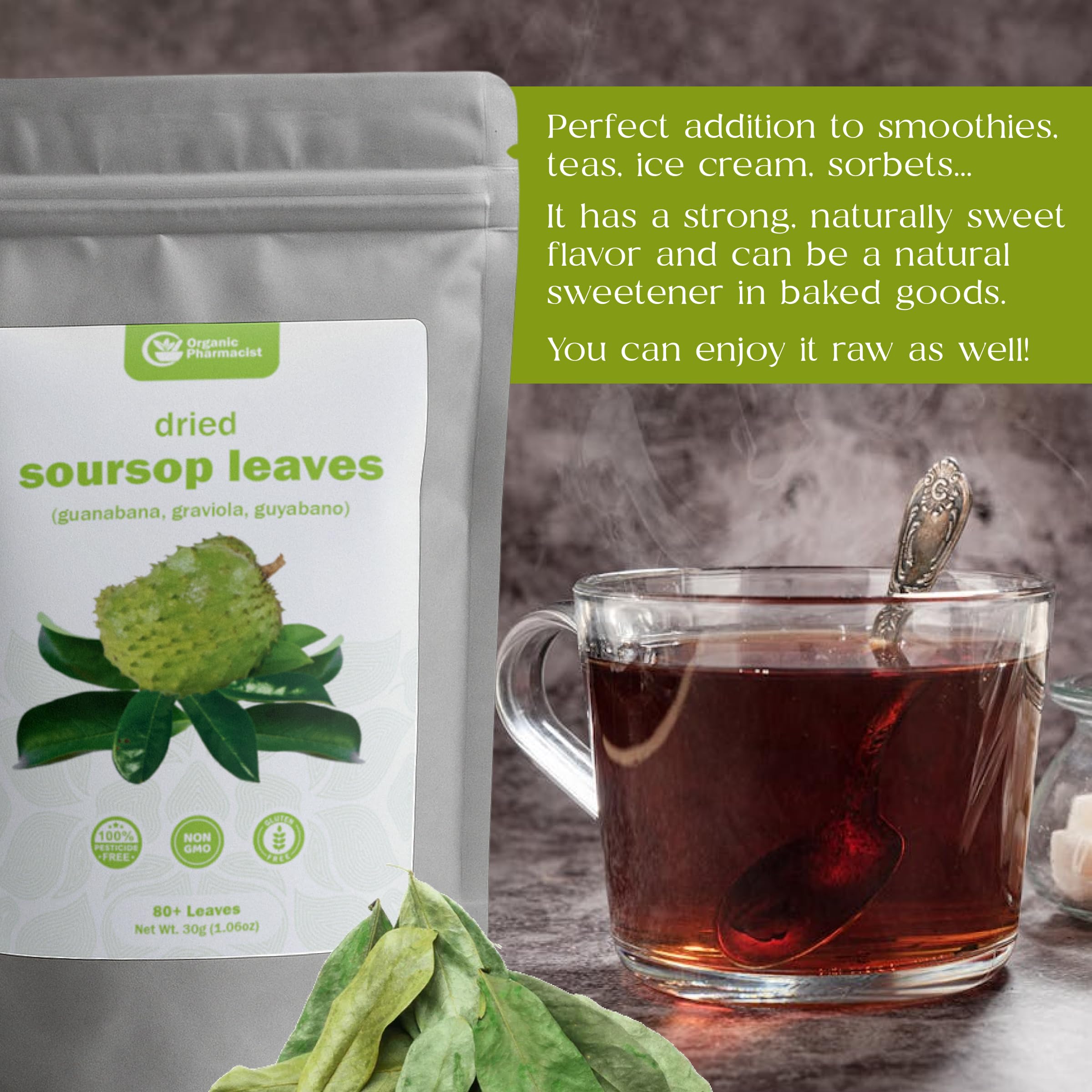 Organic Pharmacist soursop leaves sealed pack demonstrates freshness and potency.