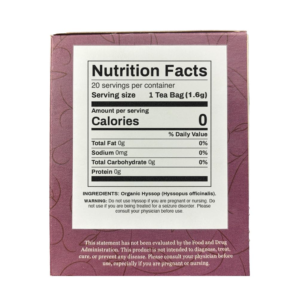 Organic Positively Hyssop Tea Bags packaging shown for home use.