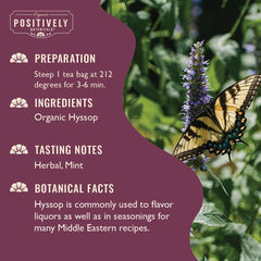 Brewing Organic Positively Hyssop Tea yields a warm, inviting infusion.