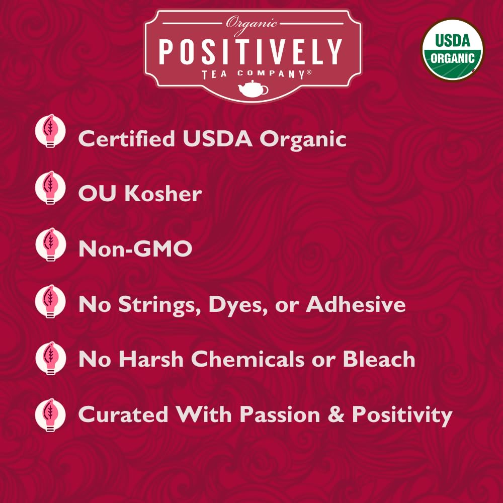 Brewed Organic Positively hibiscus tea in a cup ready to enjoy.