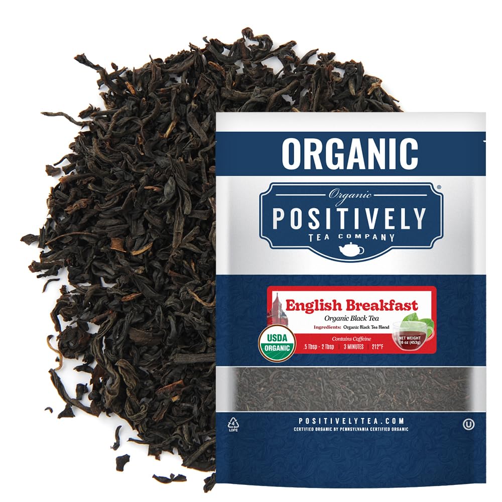 Organic Positively Tea Company English Breakfast loose leaf dry leaves ideal for a rich morning brew.