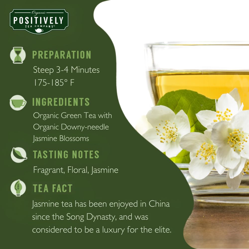 Organic Positively Tea Company Jasmine Green Tea tin preserves freshness and aroma for daily enjoyment.