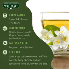 Organic Positively Tea Company Jasmine Green Tea tin preserves freshness and aroma for daily enjoyment.
