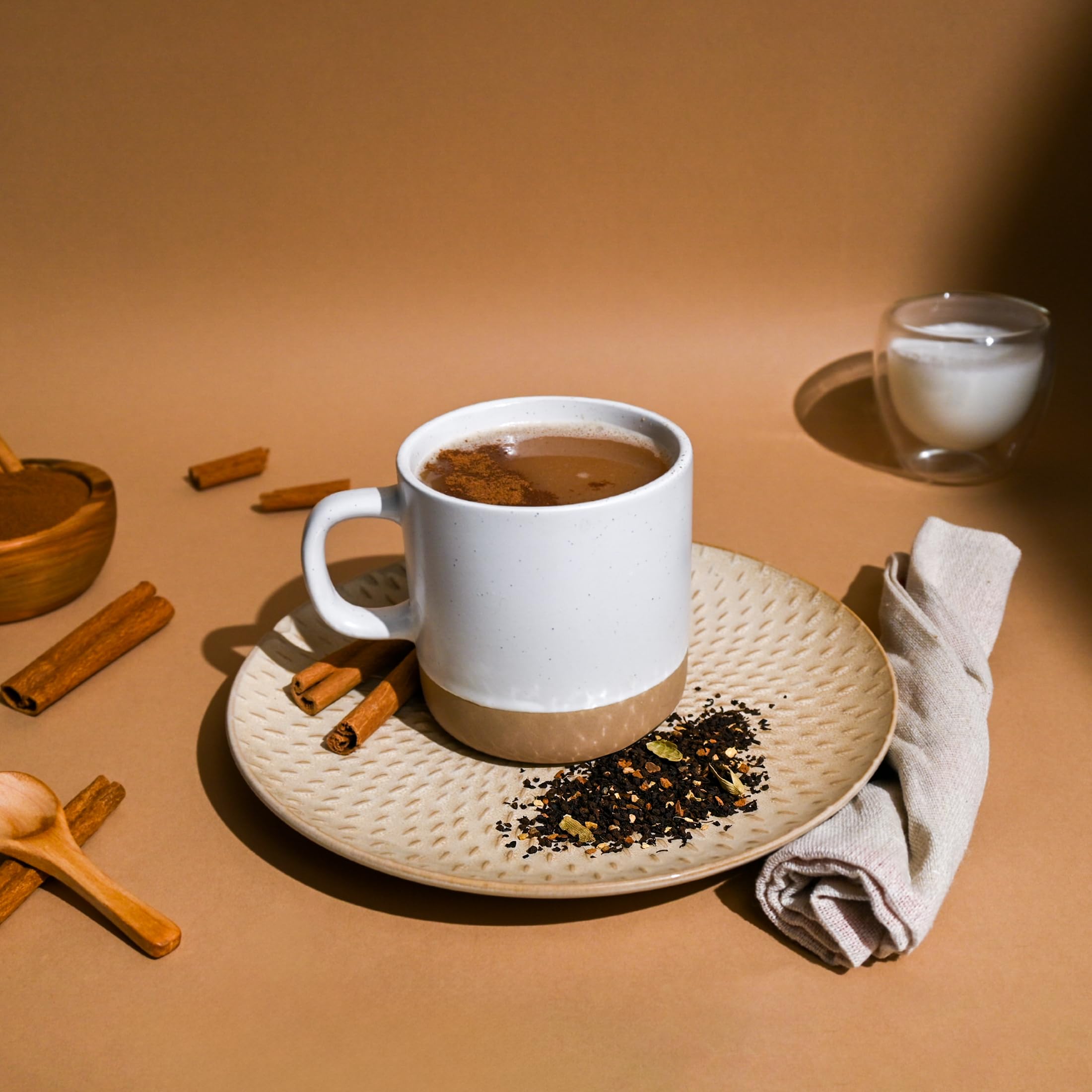 Organic Positively Tea Company Masala Chai during brew time highlights caffeine-rich pick-me-up.