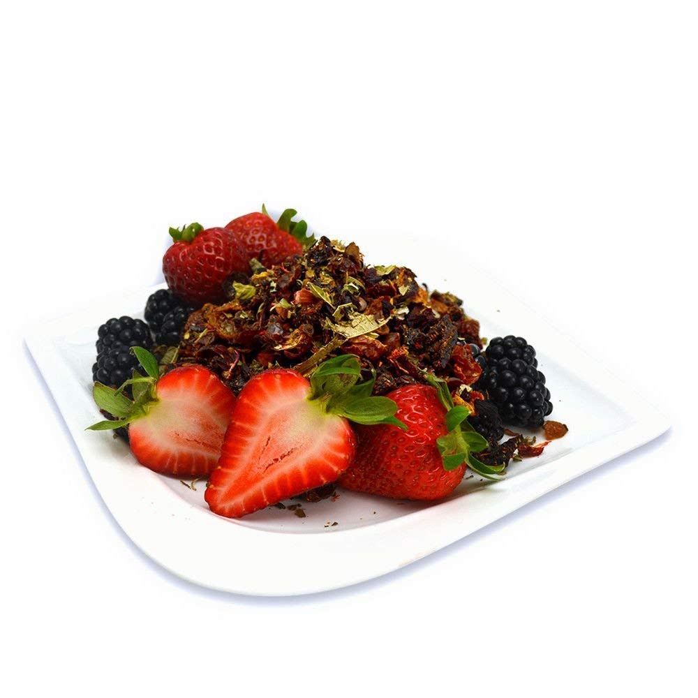 Ingredient mix including hibiscus, rosehips, lemon verbena in Organic Positively Very Berry Citrus.