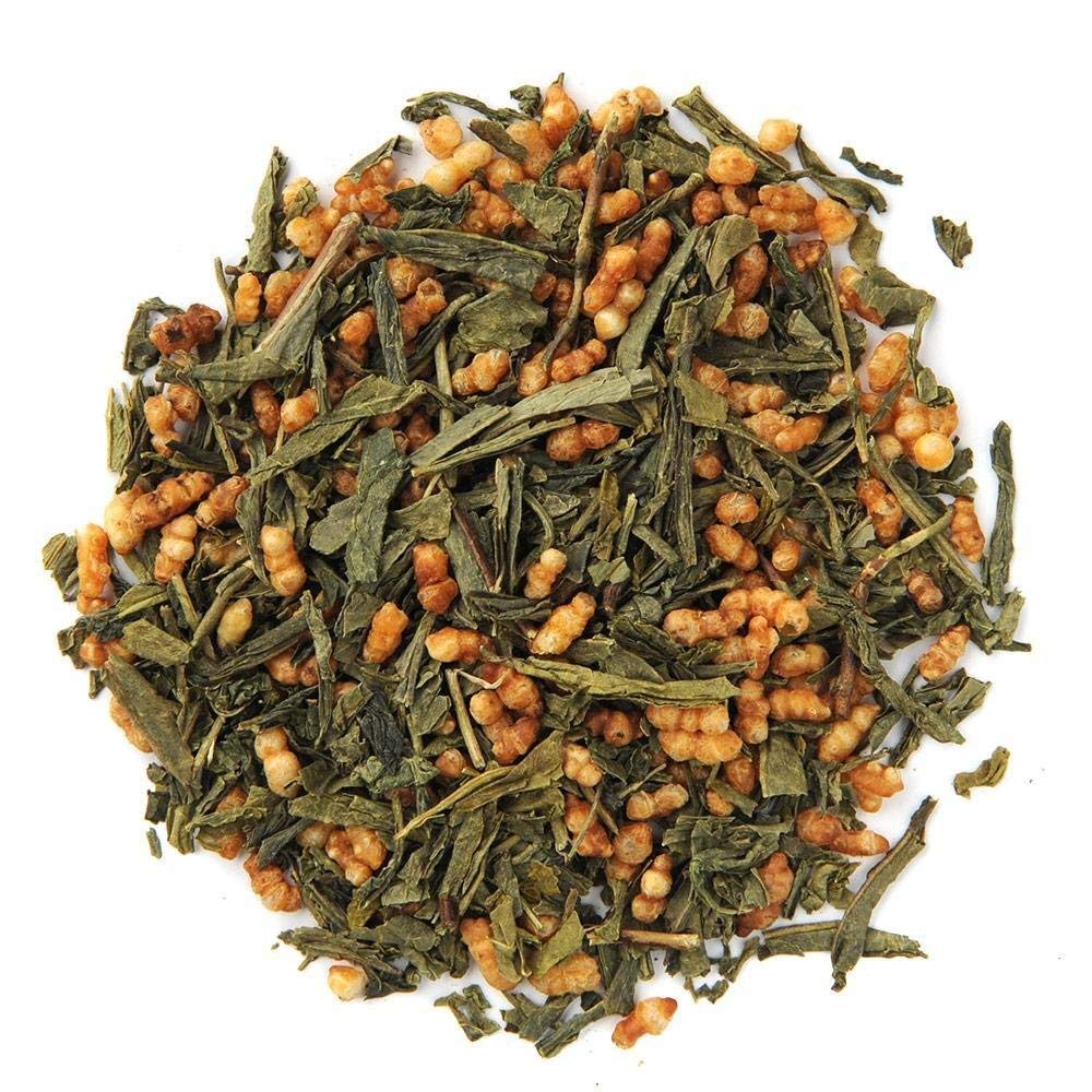 Organic Positively Genmaicha tea set on table inviting relaxing afternoon ritual