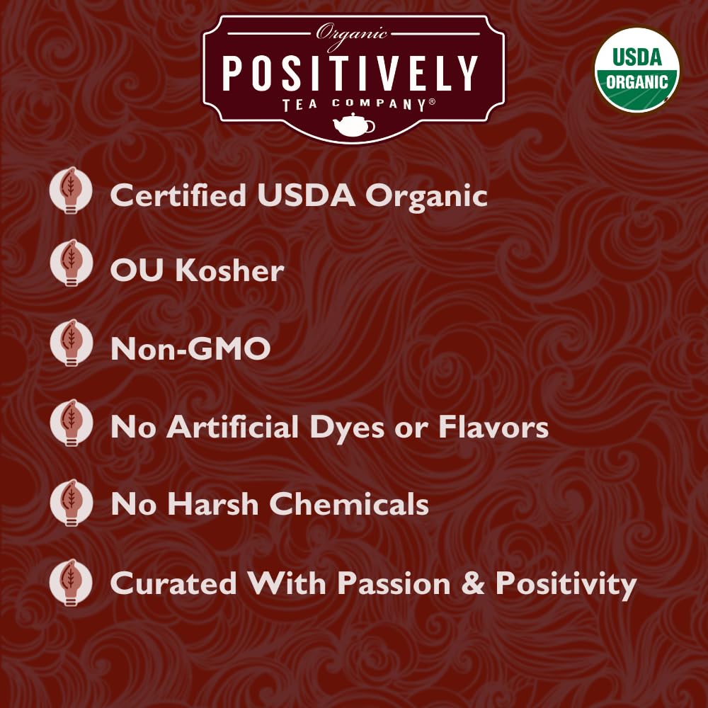 Cup of Organic Positively Tea Company green rooibos, smooth and mellow flavor.