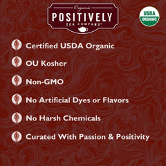 Cup of Organic Positively Tea Company green rooibos, smooth and mellow flavor.