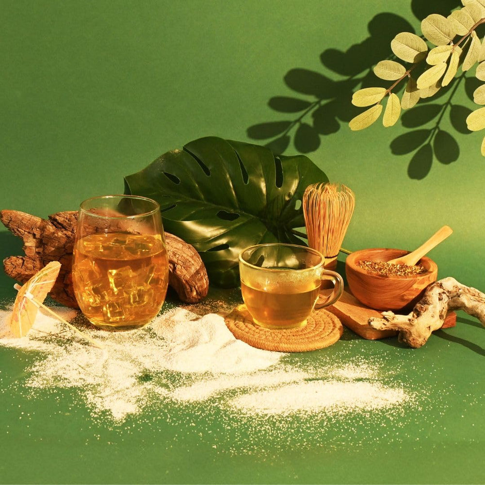 Kitchen scene with Organic Positively Tea Company loose leaves, antioxidant-rich sip.