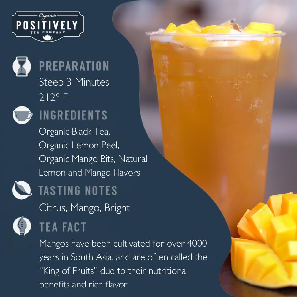 Organic Positively Mango Tango iced tea glass pour, perfect for sunny afternoons.