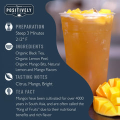 Organic Positively Mango Tango iced tea glass pour, perfect for sunny afternoons.