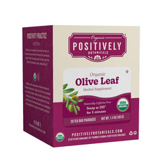 Organic Positively Tea olive leaf tea bags collection, inviting aroma for a calm moment.