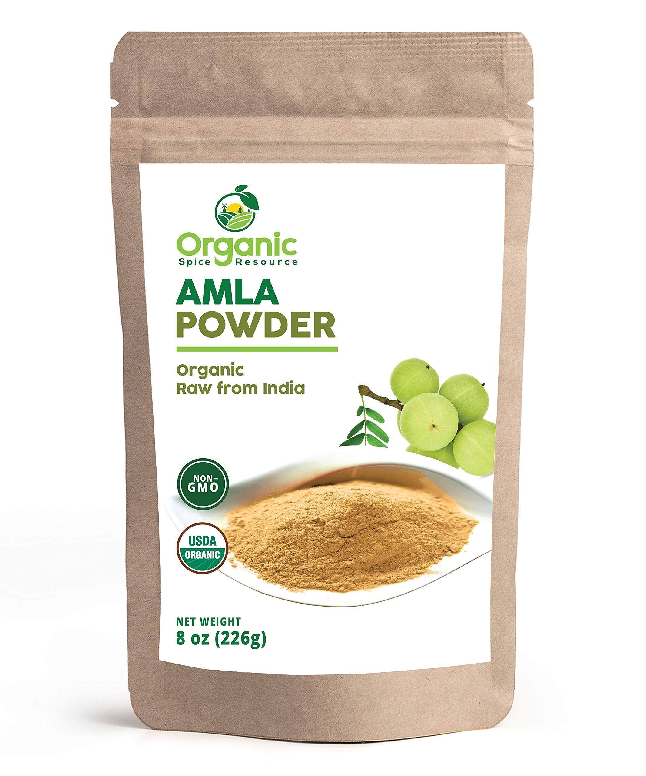 Organic Spice Resource amla powder bottle ready for easy mixing into drinks