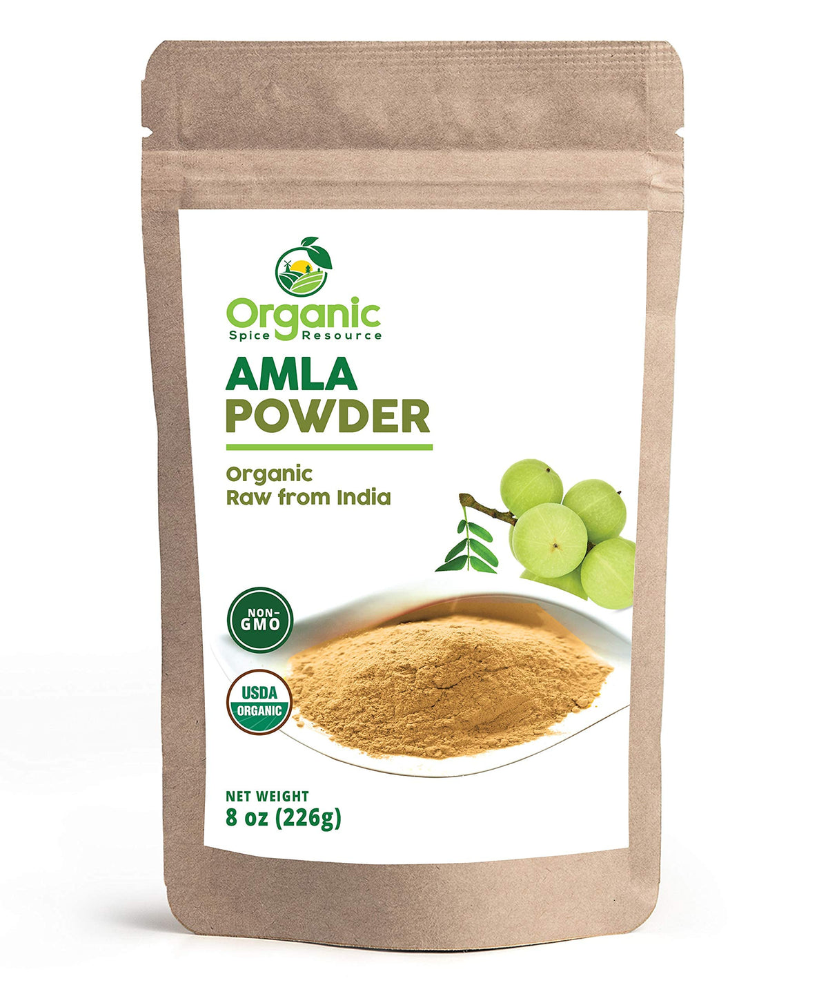 Organic Spice Resource amla powder bottle ready for easy mixing into drinks