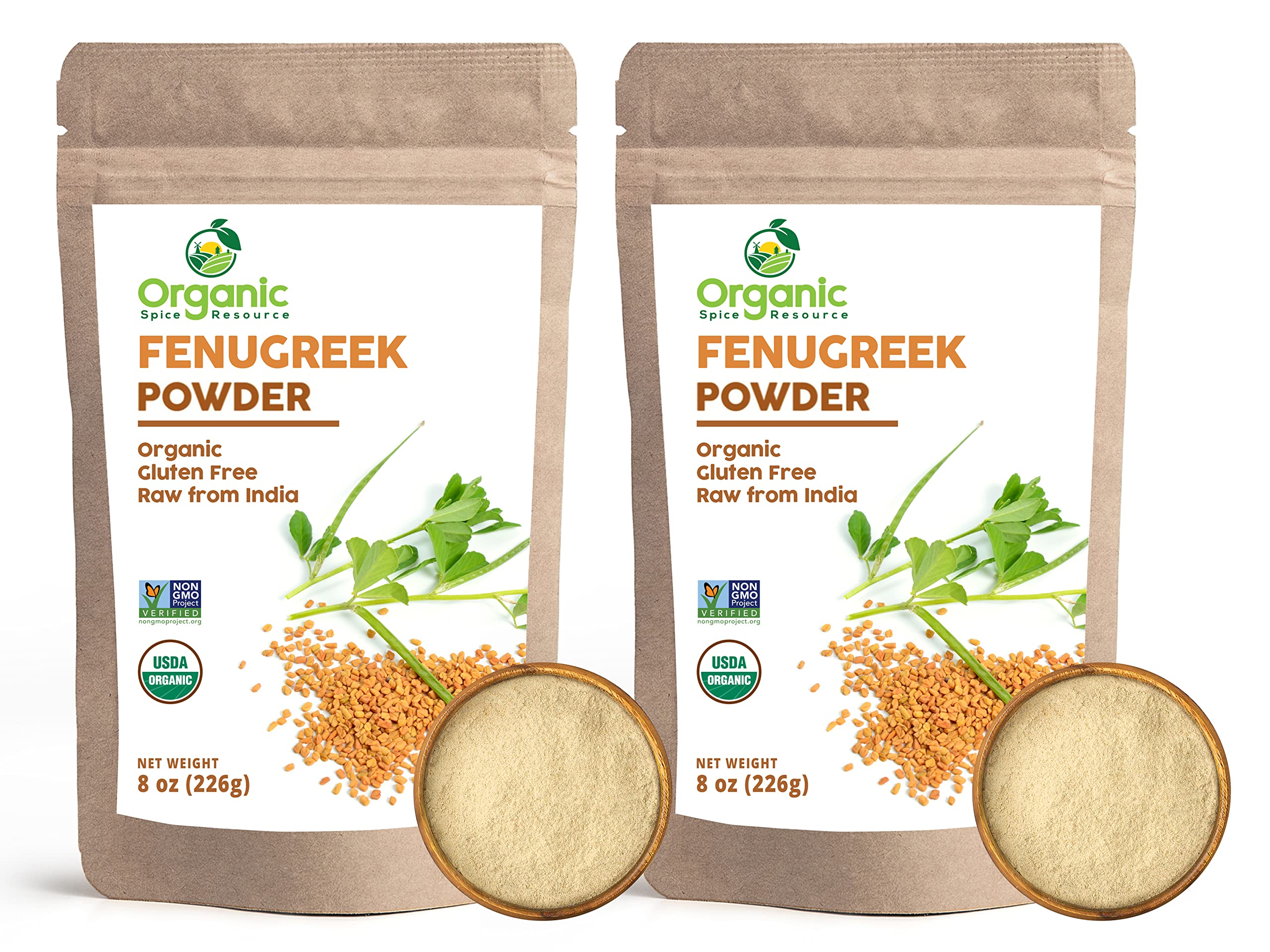 Organic Spice Resource fenugreek powder in a resealable bag for fresh pantry storage