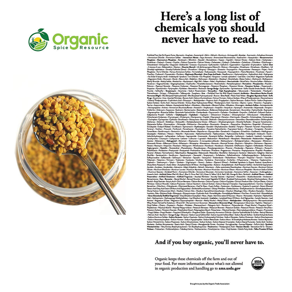 Organic Spice Resource fenugreek seeds stored in dry pantry for long-lasting freshness.
