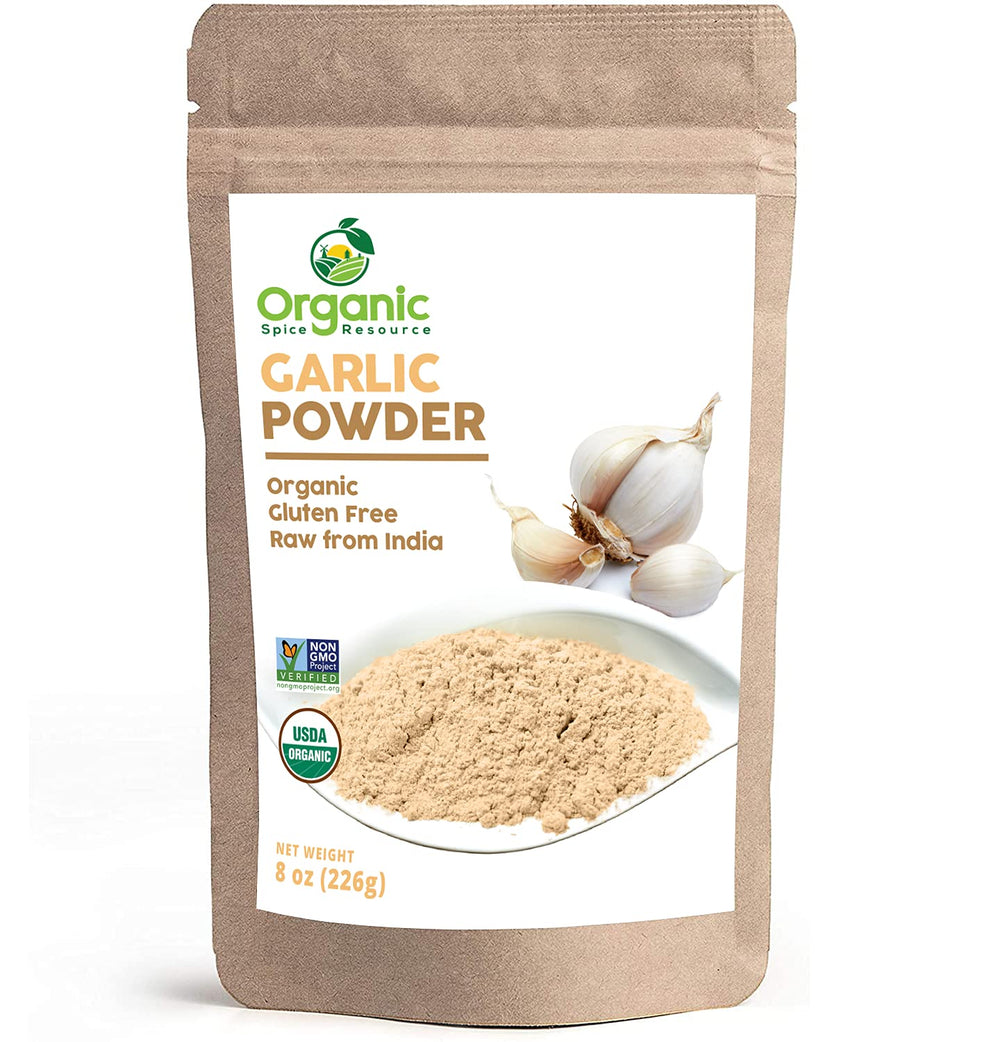 Organic Spice Resource garlic powder in resealable kraft bag preserving freshness for cooking
