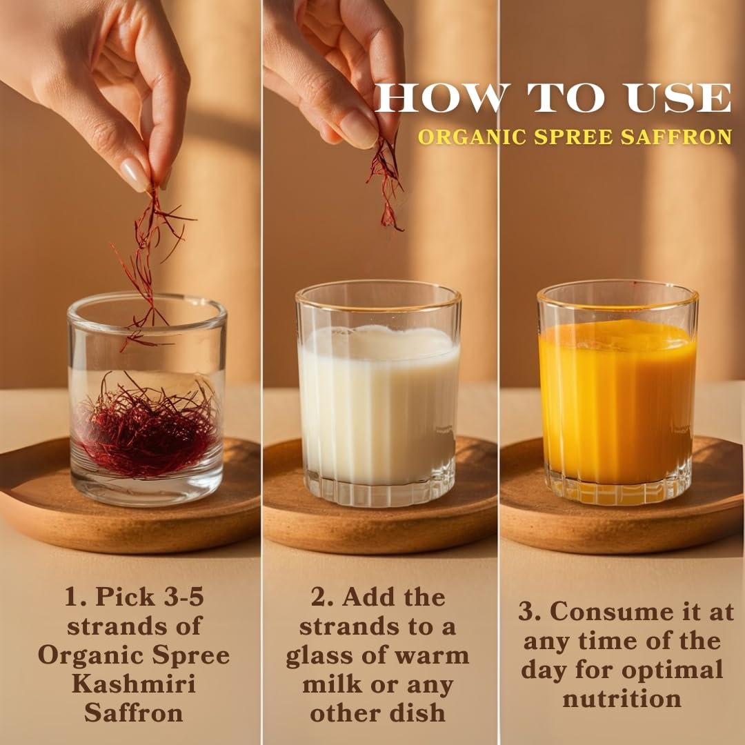 Organic Spree Grade A+ saffron ensures premium quality and vivid color.