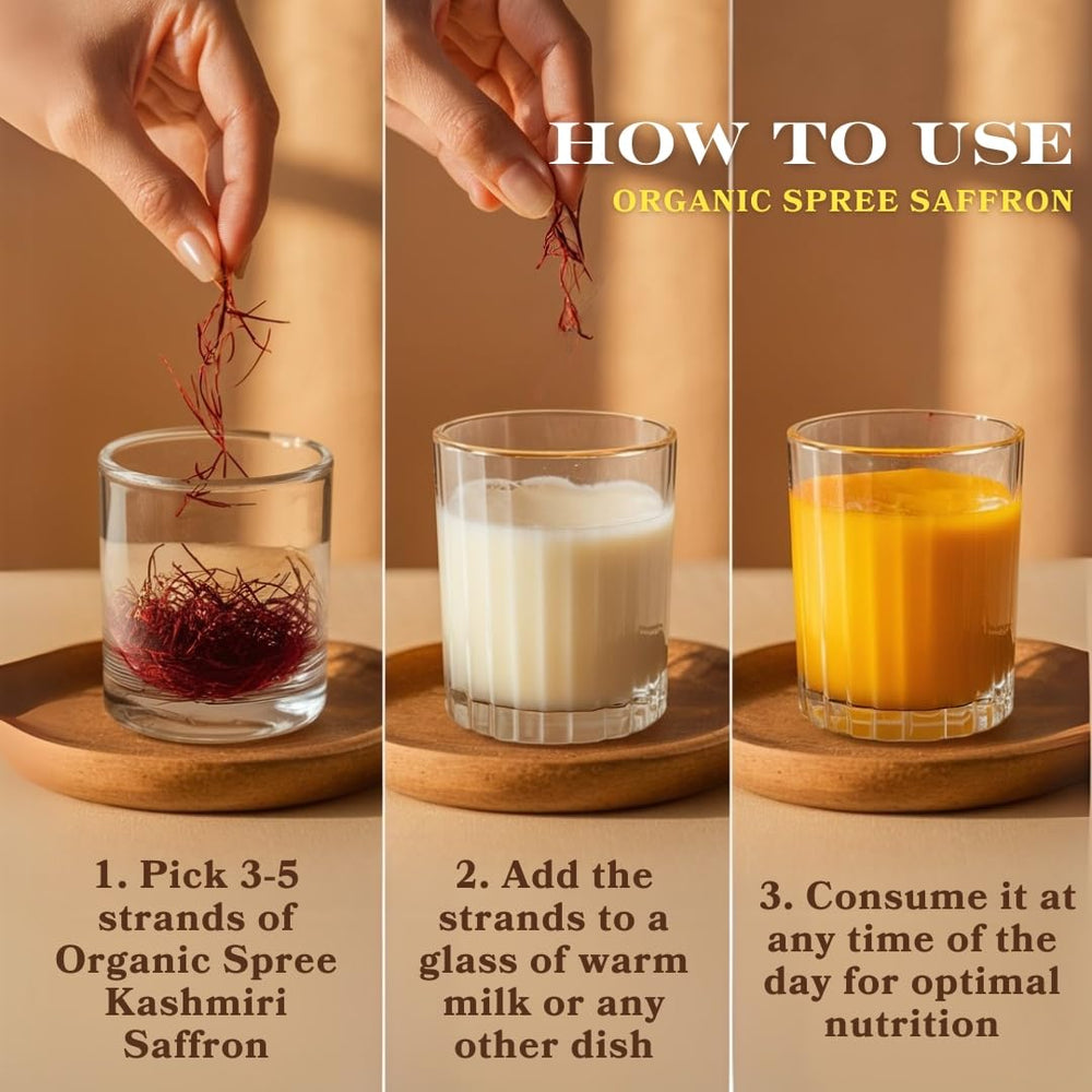 Organic Spree Grade A+ saffron ensures premium quality and vivid color.