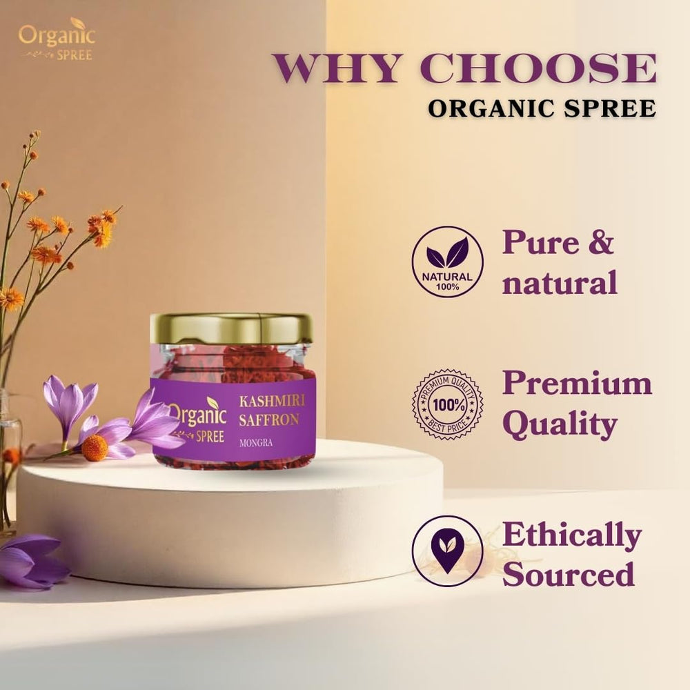 Organic Spree Kashmiri saffron offers long-lasting aroma for special meals.