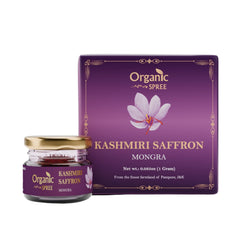 Organic Spree Kashmiri saffron thread pack enhances color and aroma in dishes.