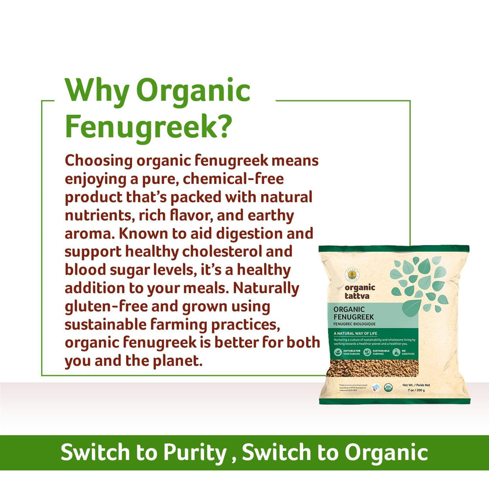 Organic Tattva fenugreek seeds origin India highlighting traditional sourcing.