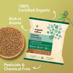 Organic Tattva fenugreek seeds for curry bases, boosting flavor with aroma.