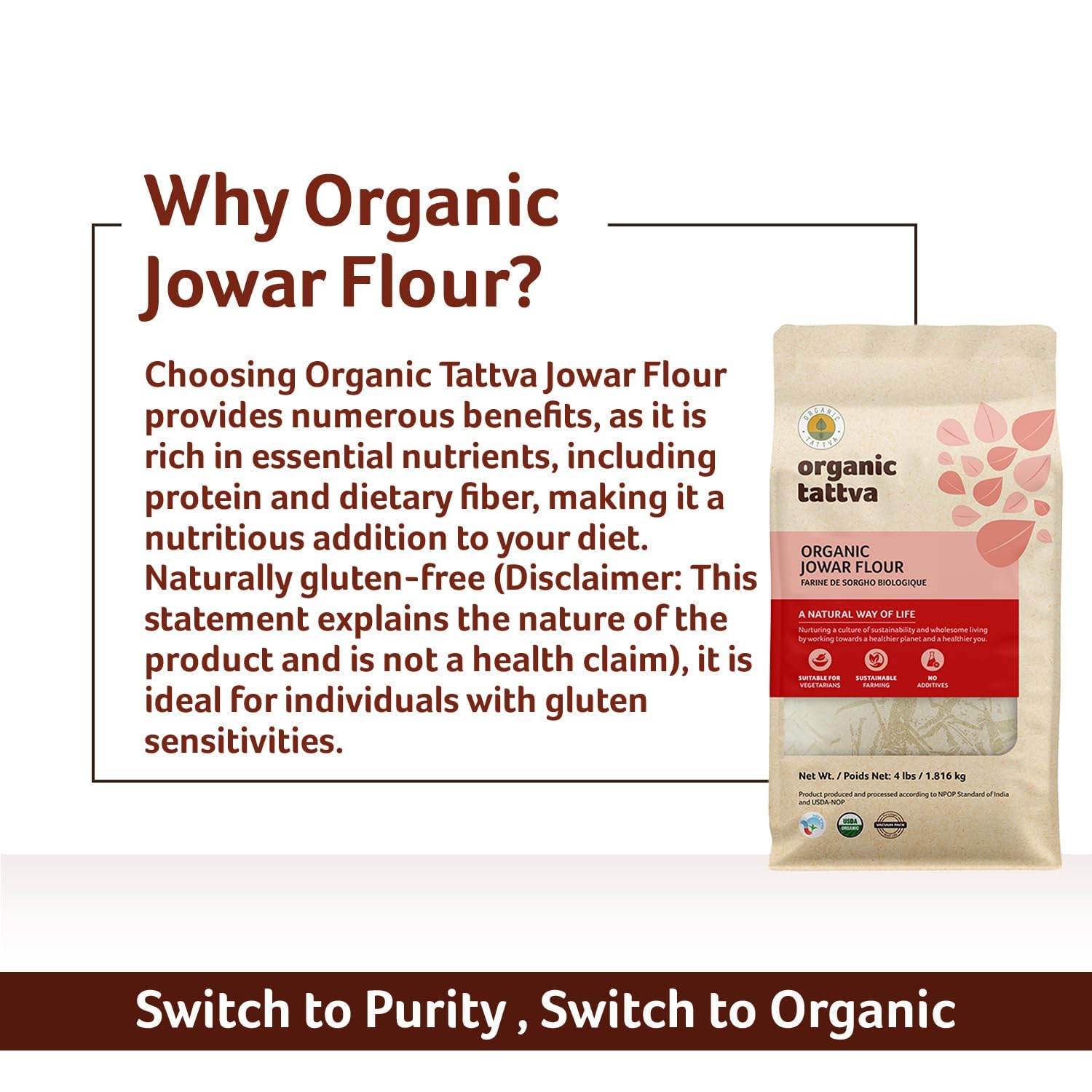 Organic Tattva Jowar Flour in pantry storage jar for bulk buying