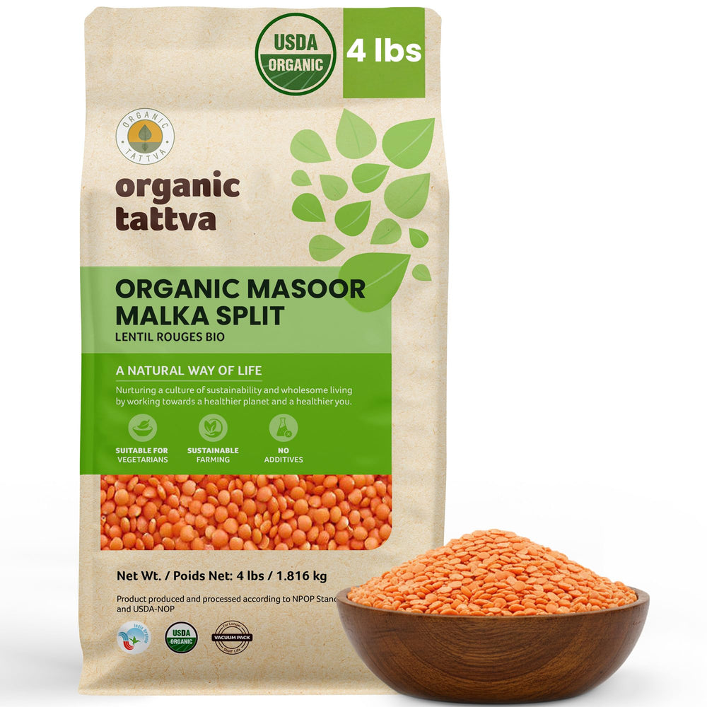 Vegan kitchen scene with Organic Tattva Mix Dal ready to cook