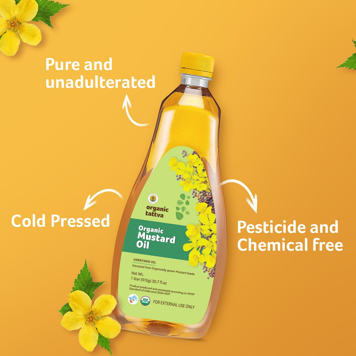 ORGANIC TATTVA mustard oil bottle ideal for hair oiling and scalp care