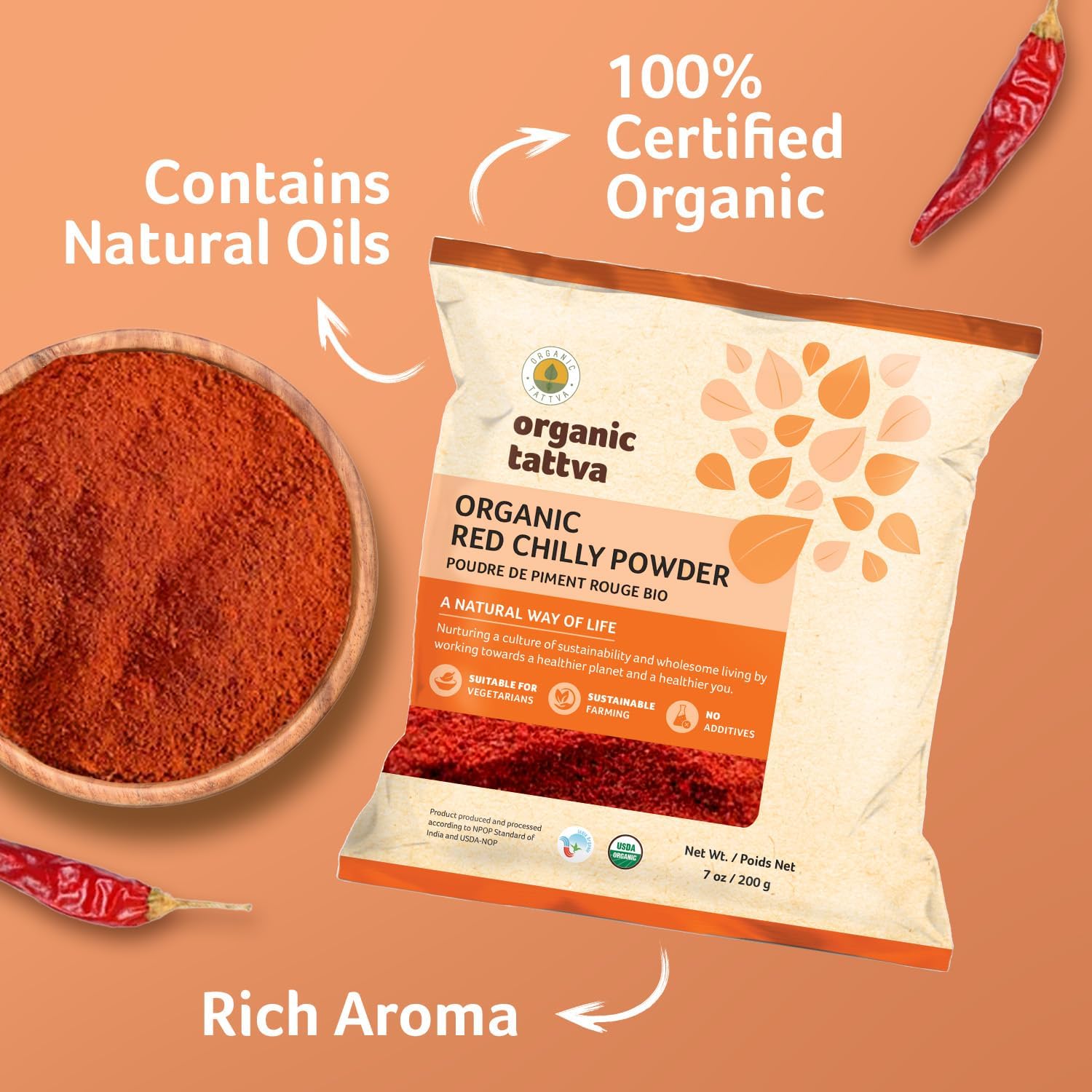 Organic Tattva Red Chili Powder simmering in gravy for depth of flavor.