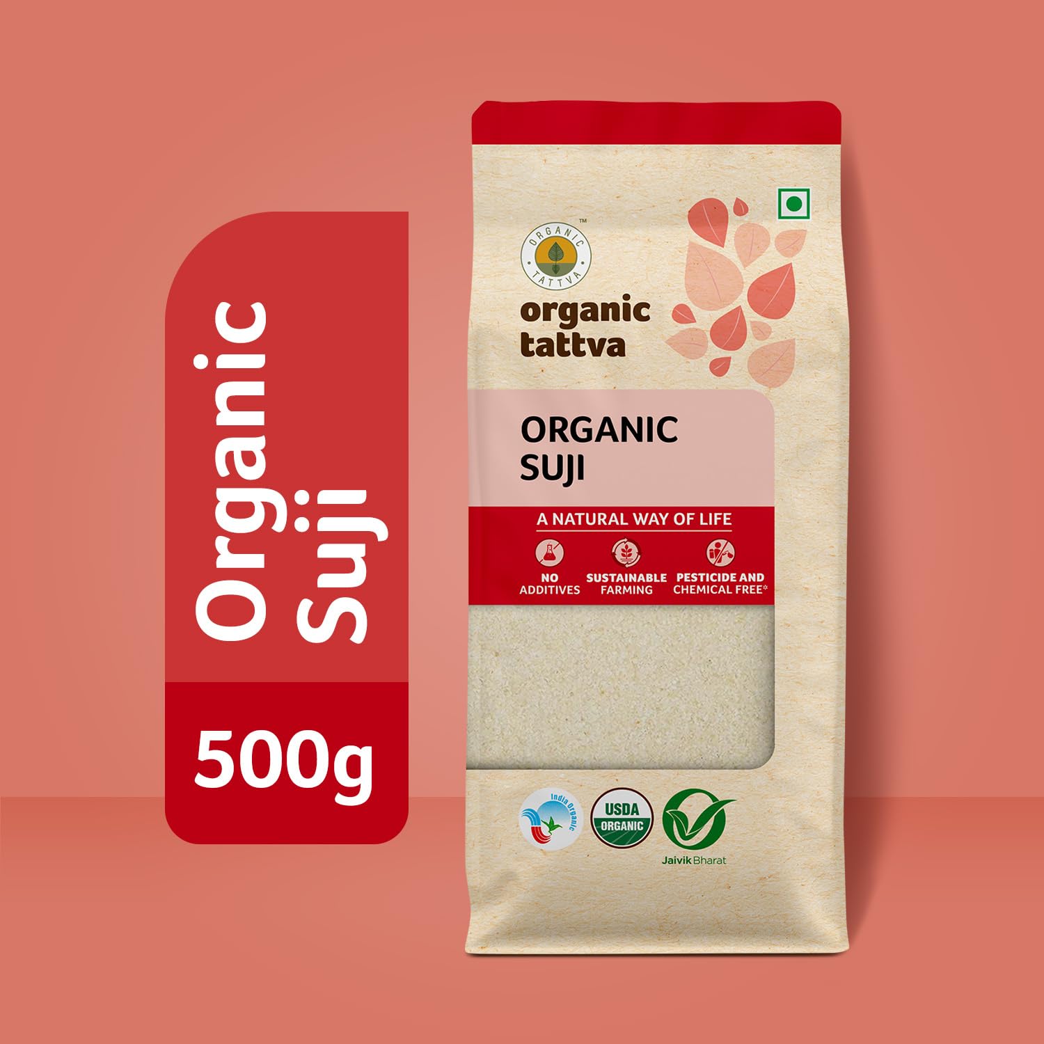 Organic Tattva semolina coarse texture close-up showing hearty bite