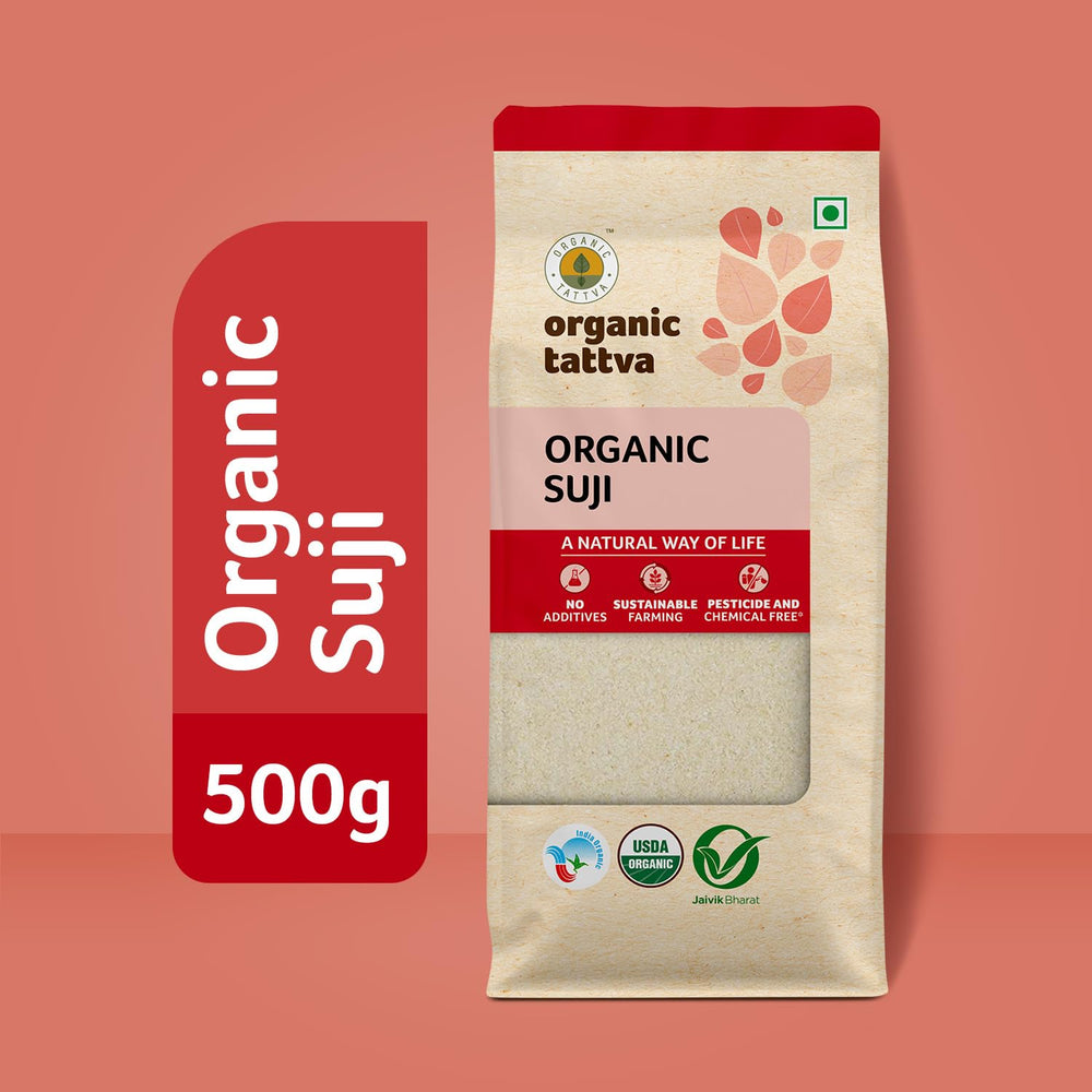 Organic Tattva semolina coarse texture close-up showing hearty bite