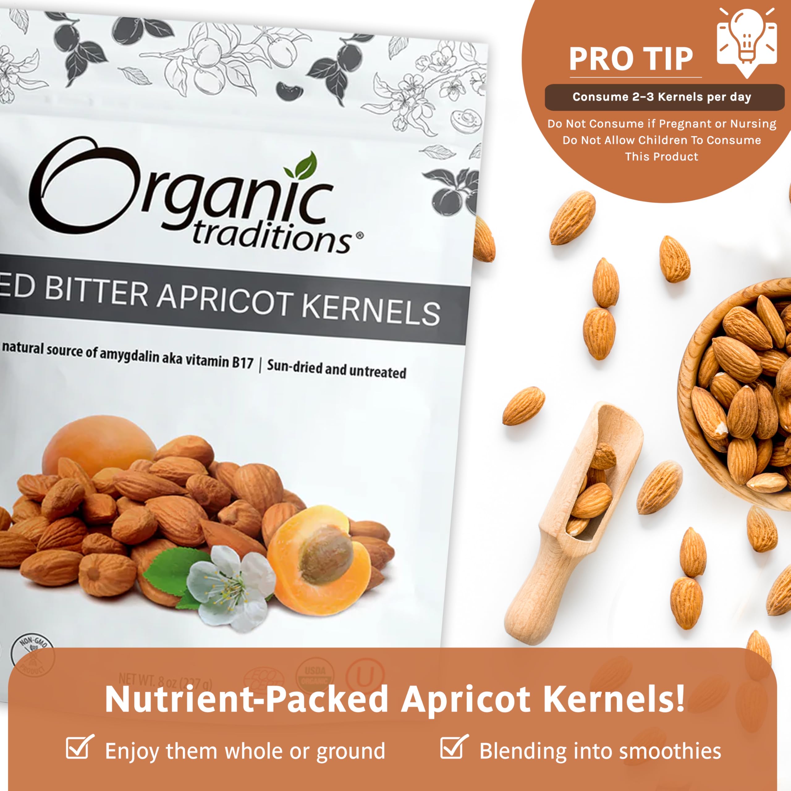 Organic Traditions organic kernels showcase raw preservative free ingredients for clean snacking