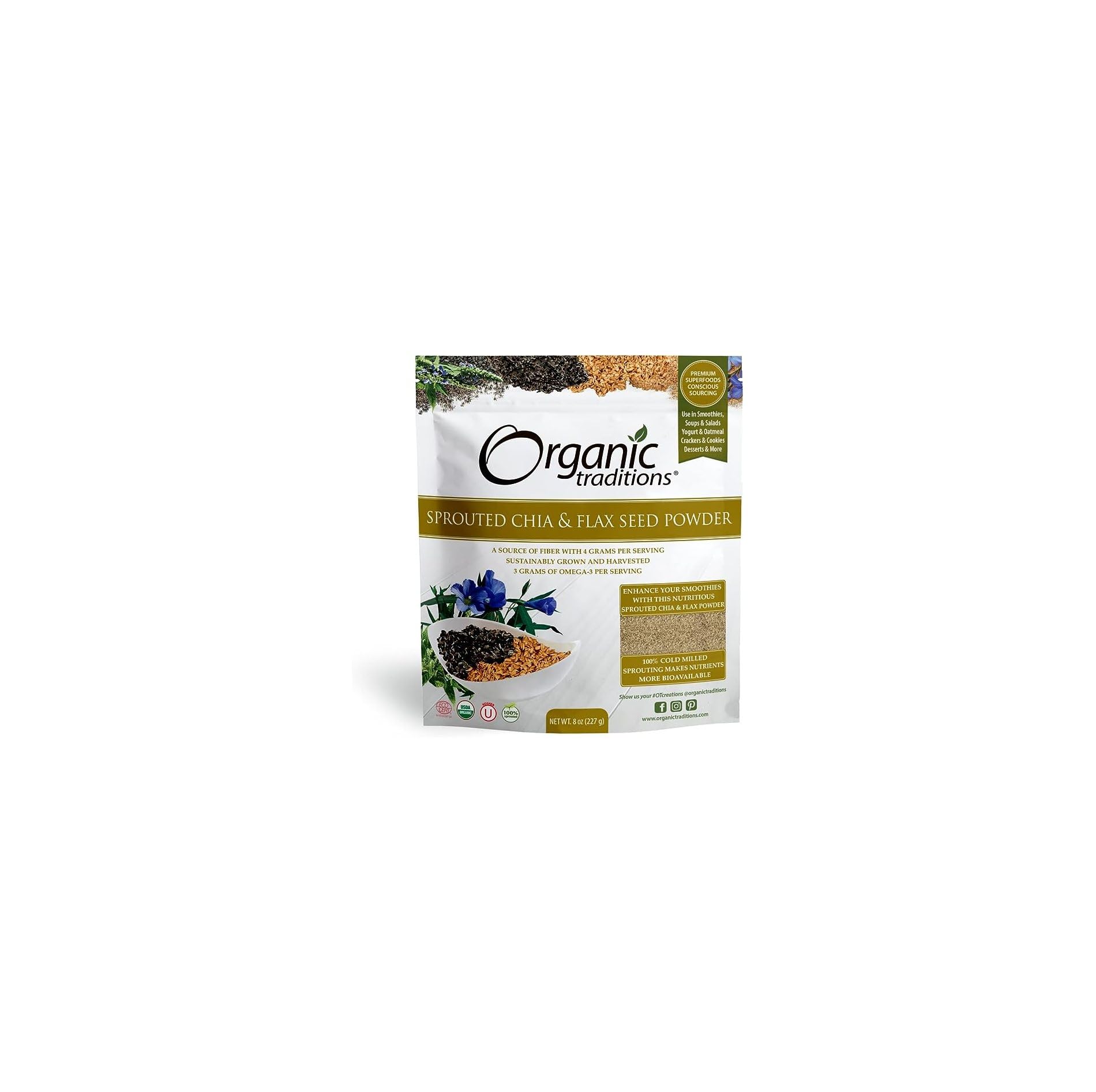 Organic Traditions sprouted chia-flax powder sprinkled on salad for added texture.