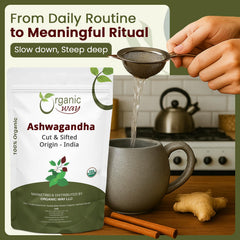 Organic Way Ashwagandha bulk packaging with reseal for freshness.