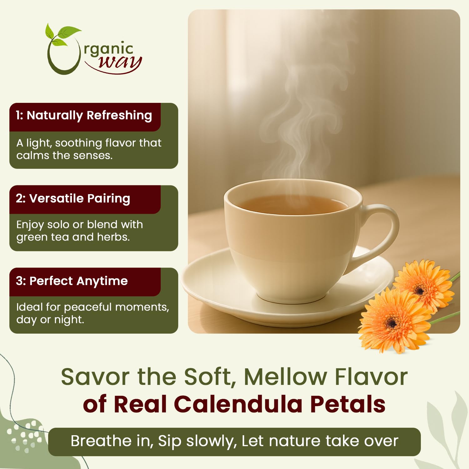 Flavor-sealed bag keeps calendula petals fresh for brewing and crafting