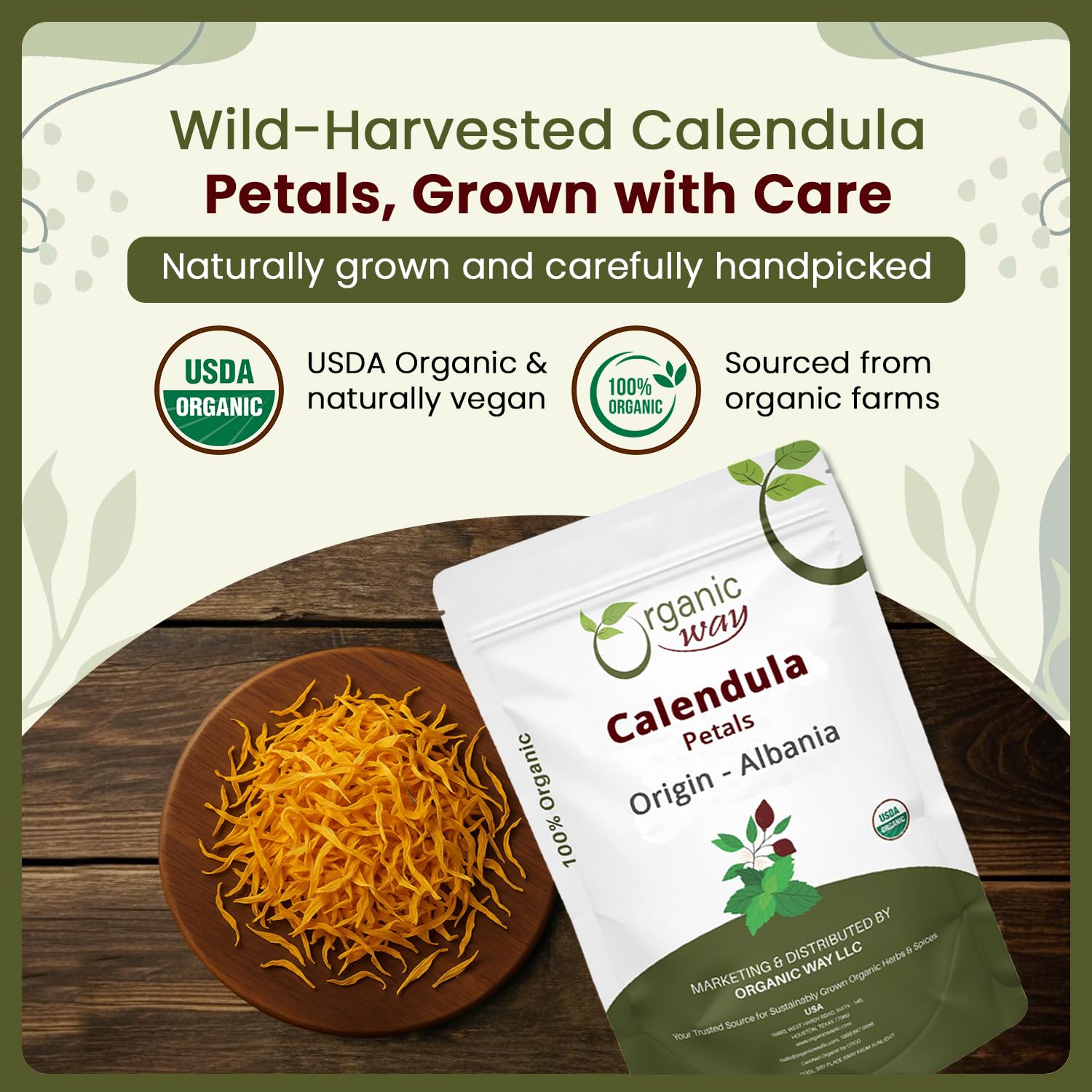 Organic Way calendula petals for DIY skin care formulations, gentle and soothing