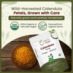 Organic Way calendula petals for DIY skin care formulations, gentle and soothing