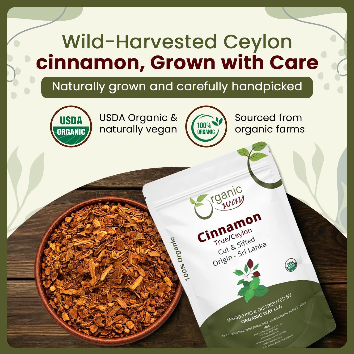 Organic Way cinnamon for tea infusion showing mild aroma and warmth.