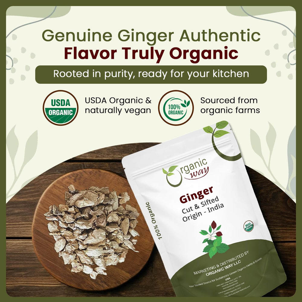 Organic Way dried ginger root tea brew closeup for aroma