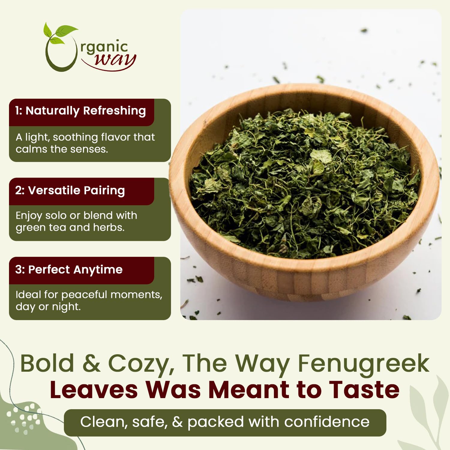 Organic Way Fenugreek Dried Leaves used as spice blend base in a dish