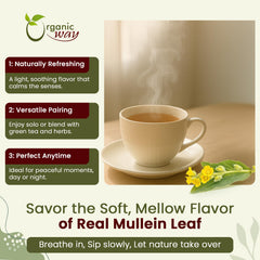 Organic Way Mullein Leaf Tea in a basket for everyday soothing brews