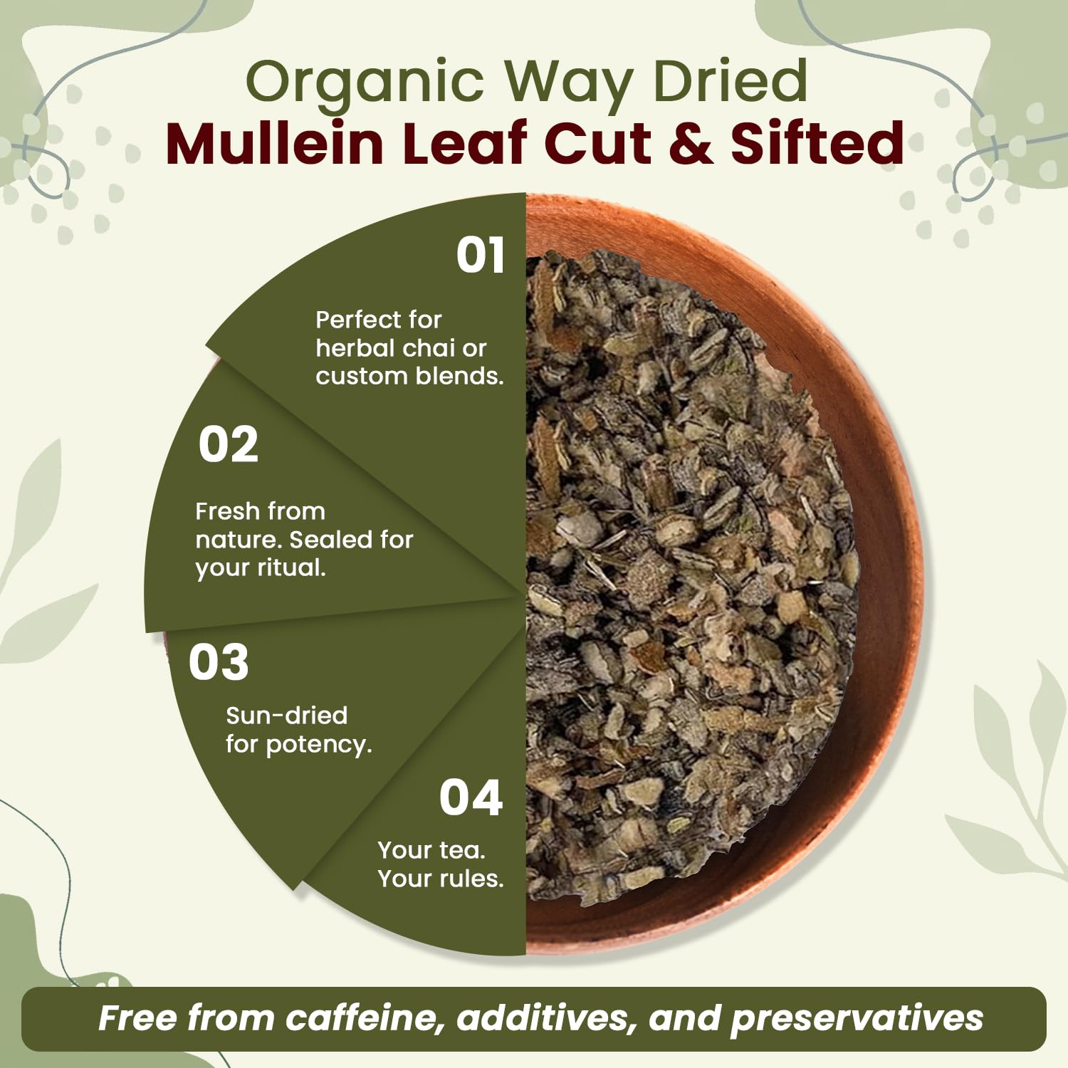 Organic Way Mullein Leaf Tea display of ingredients and organic quality
