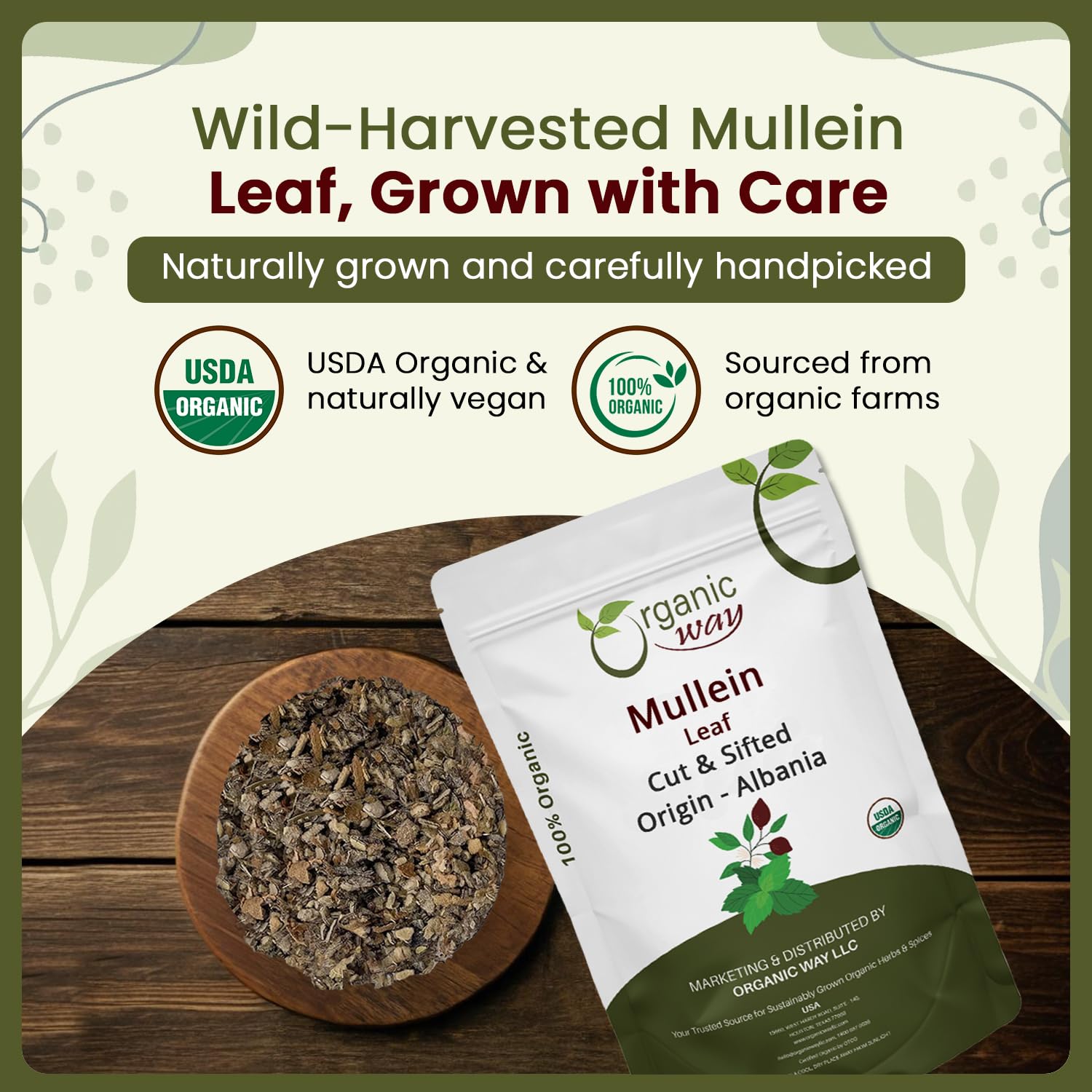 Organic Way Mullein Leaf Tea loose leaf close-up with gentle aroma