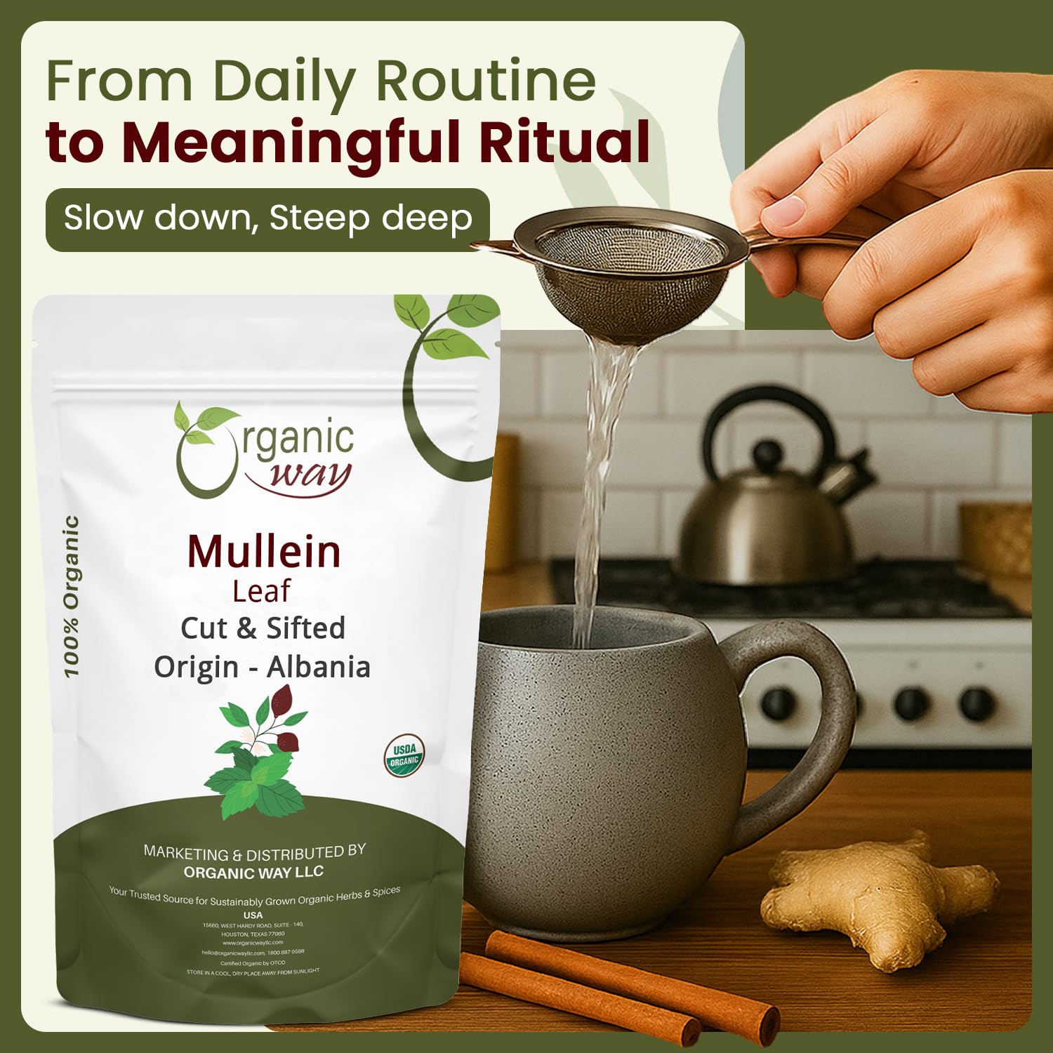 Organic Way Mullein Leaf Tea Albanian origin, wild-harvested leaves